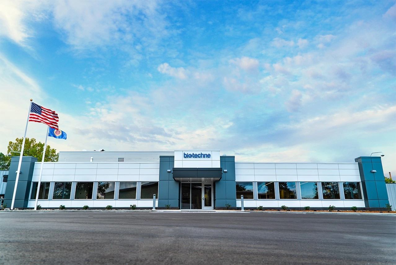 Bio-Techne animal-free GMP cytokine manufacturing facility in Minneapolis, Minnesota — large-scale production for cell therapy industry