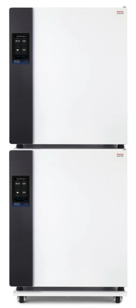 Two stacked Thermo Fisher Vios iDx 255L CO2 incubators recommended for G-Rex production, showing space-efficient configuration for cell and gene therapy manufacturing