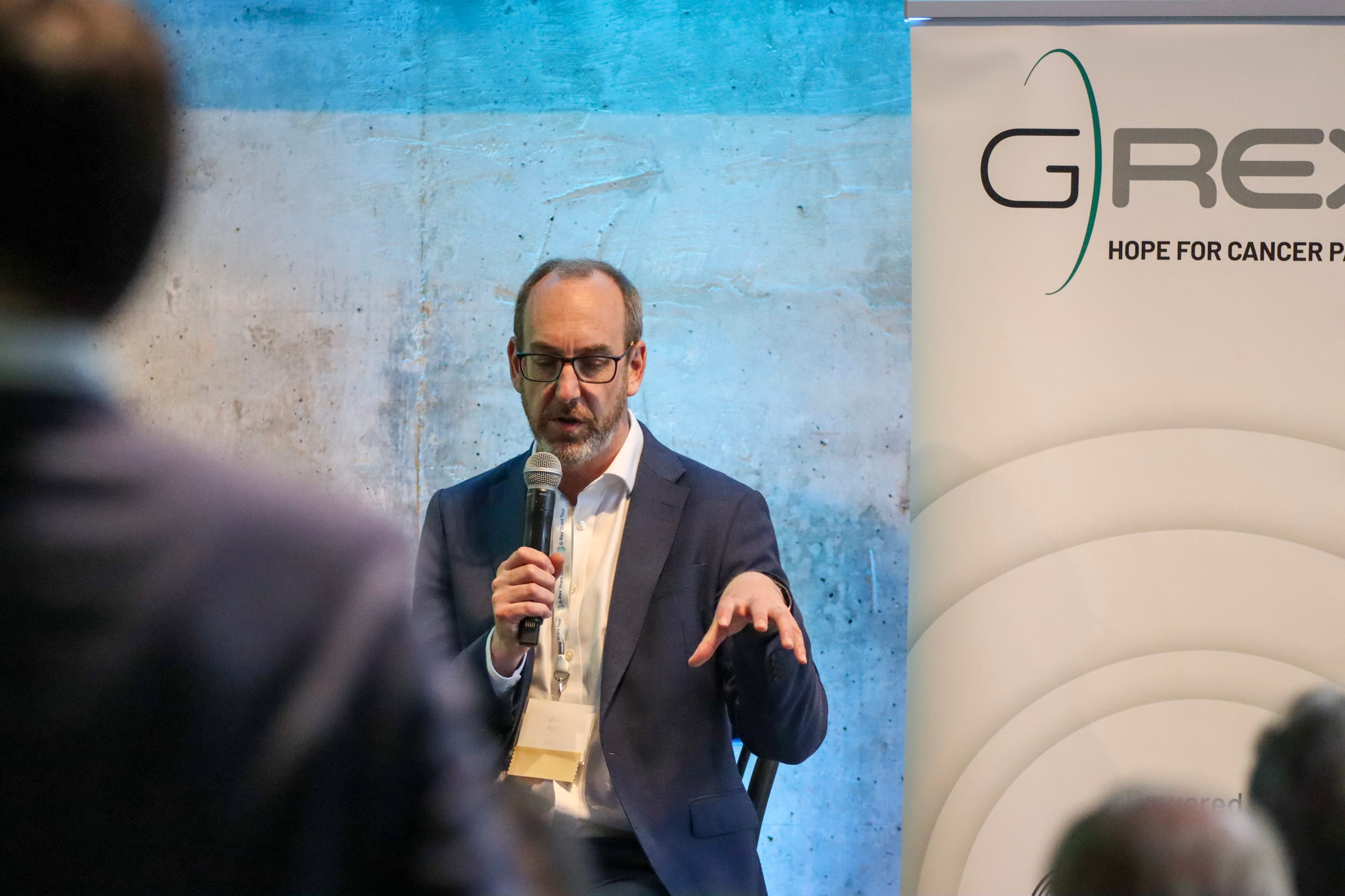 Dr. Edwin Stone of Cellular Origins at the G-Rex Grant Tour in Boston, MA, on May 11, 2026.
